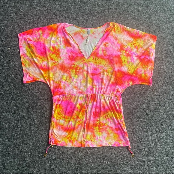 Luli Fama Other - Luli Fama Vibrant Summer Beach Colorful Tie-Dye V-neck Adjustable Flowy Cover Up